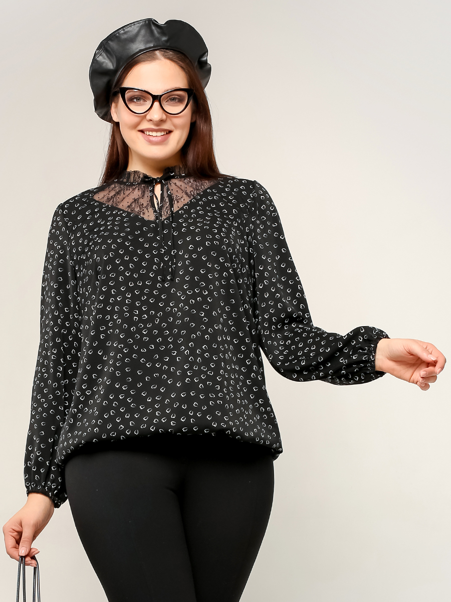 картинка  Блузка 6204 черный (сердечки) от магазина Larouge.by