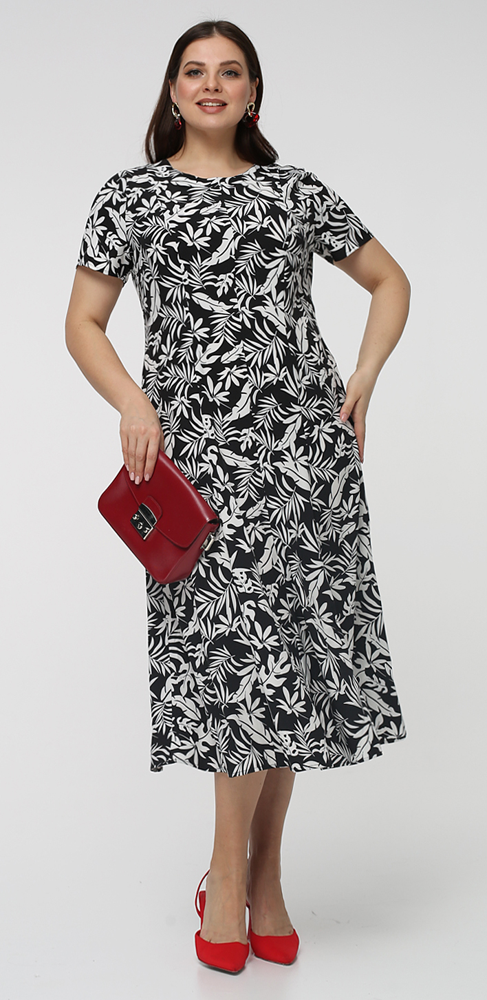 картинка Платье 5442 чёрно-белый(листья) от магазина Larouge.by