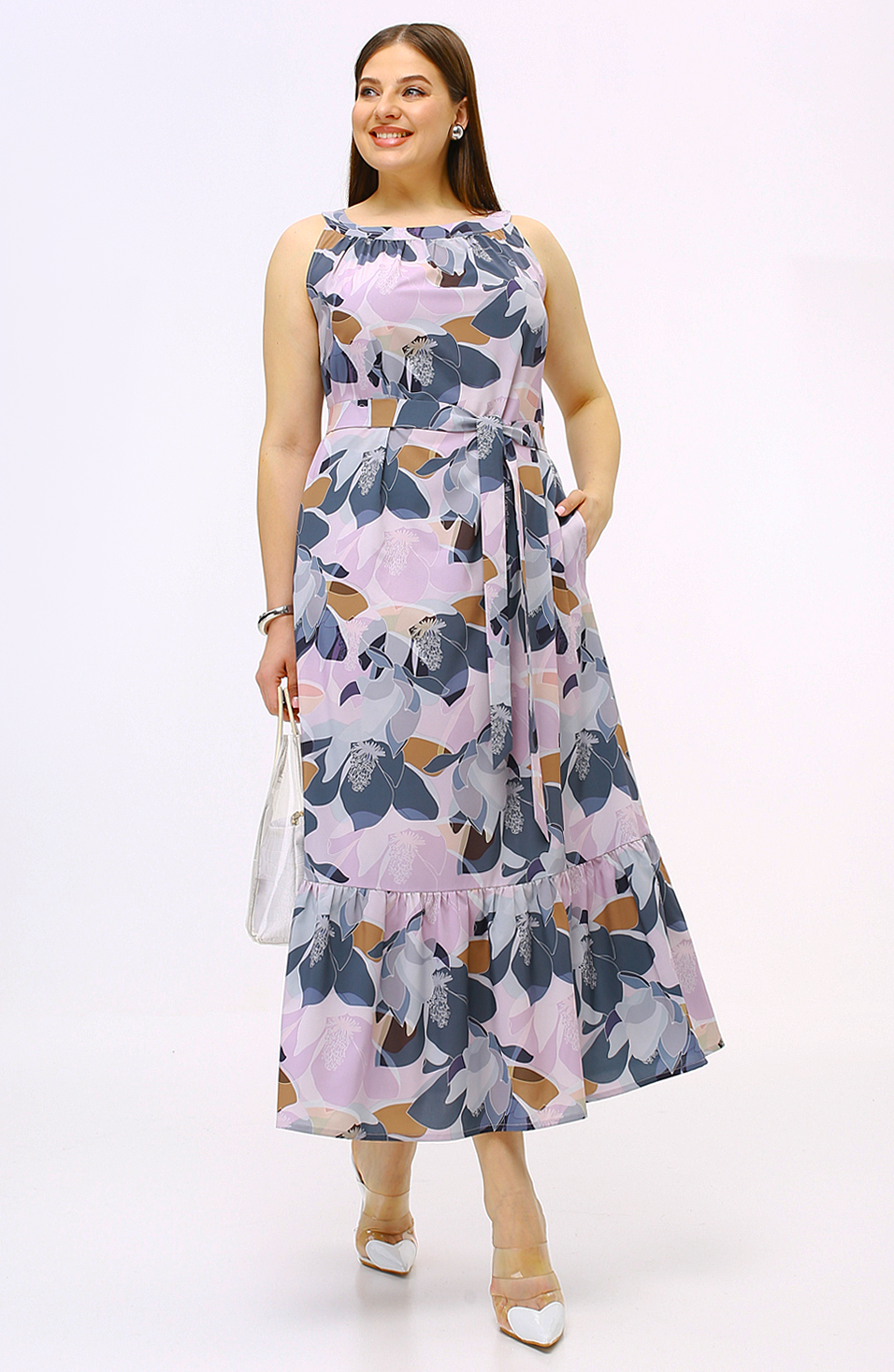 картинка Платье 5479  серо-розовый  (цветы) от магазина Larouge.by