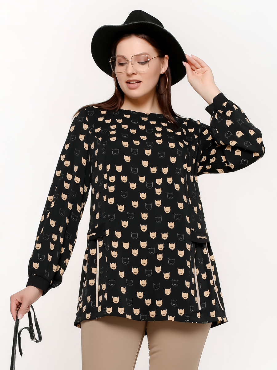 картинка Блузка 6226 чёрный (котики) от магазина Larouge.by